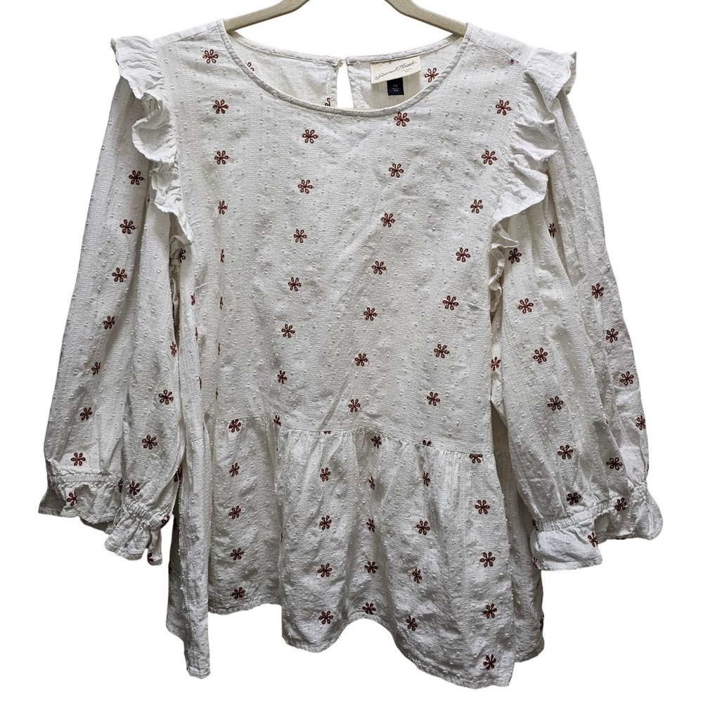 Universal Thread XXL Embroidered Dobby Peplum Blouse Ruffle Boho Cottagecore